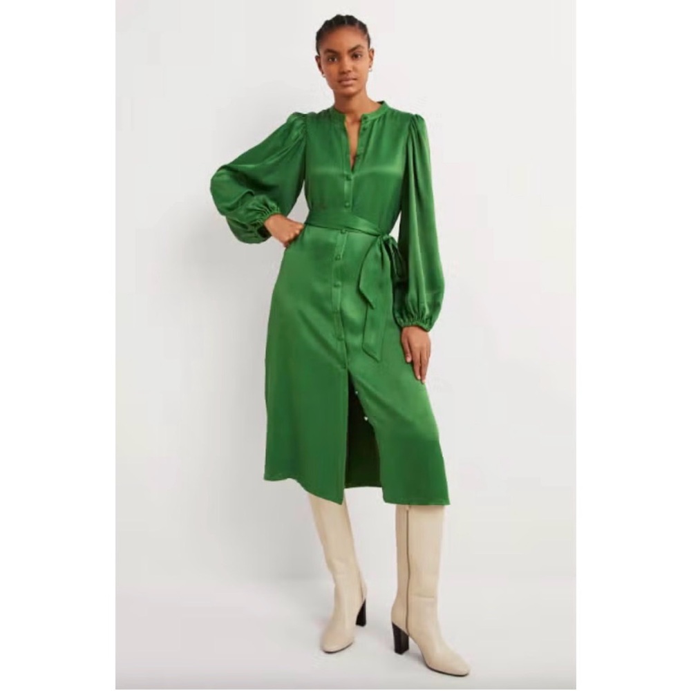 NWT Boden Emerald Satin Midi Dress
